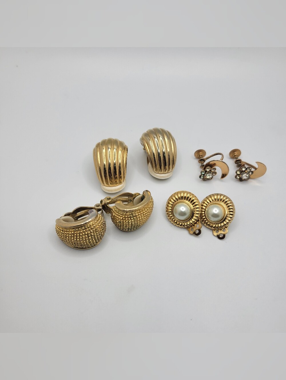 Vintage and Classic Gold-Tone Women’s Clip-On Earrings with Pearl Accent Lot
